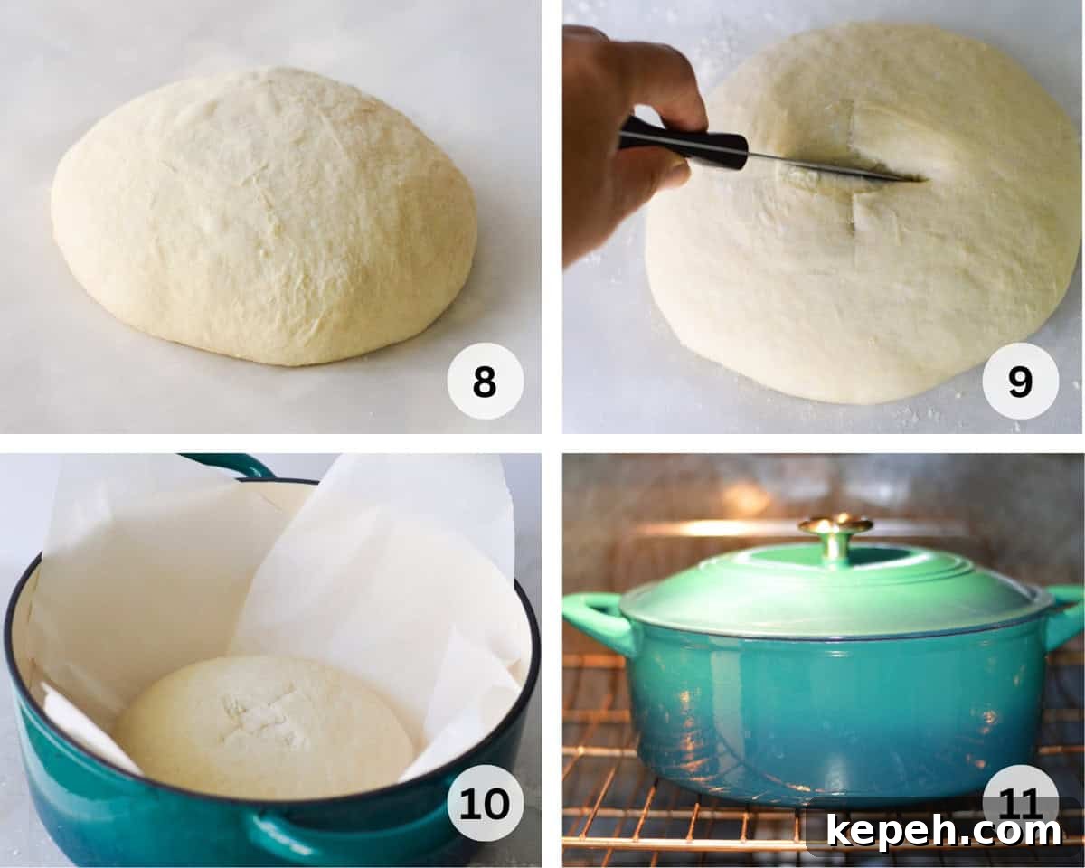 Savory Herb and Cheese Loaf Recipe for Homemade Bread 6 Scoring bread dough and baking it in Dutch oven.