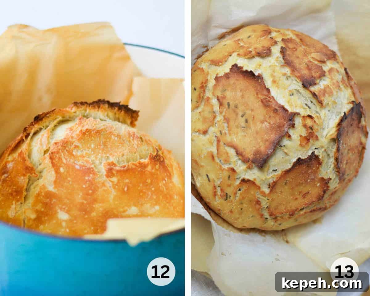 Savory Herb and Cheese Loaf Recipe for Homemade Bread 7 Baked bread in dutch oven.