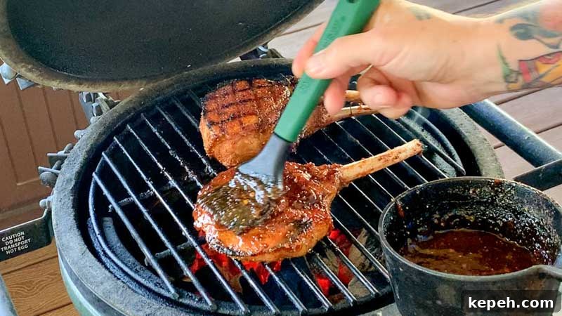Grilled Pork Chops with Fig Jam Glaze — Big Green Egg Recipe 9 Grilled Kurobuta Pork Chops with a Fig Jam Glaze