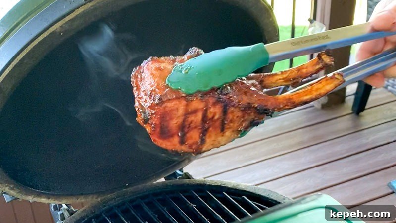 Grilled Pork Chops with Fig Jam Glaze — Big Green Egg Recipe 10 Grilled Kurobuta Pork Chops with a Fig Jam Glaze