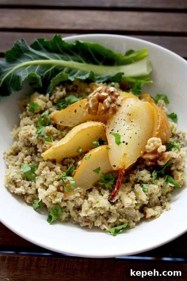 Cauliflower Rice: How to Make It + 16 Delicious Recipes 11 Cauliflower Risotto with Caramelized Pears, Blue Cheese and Walnuts