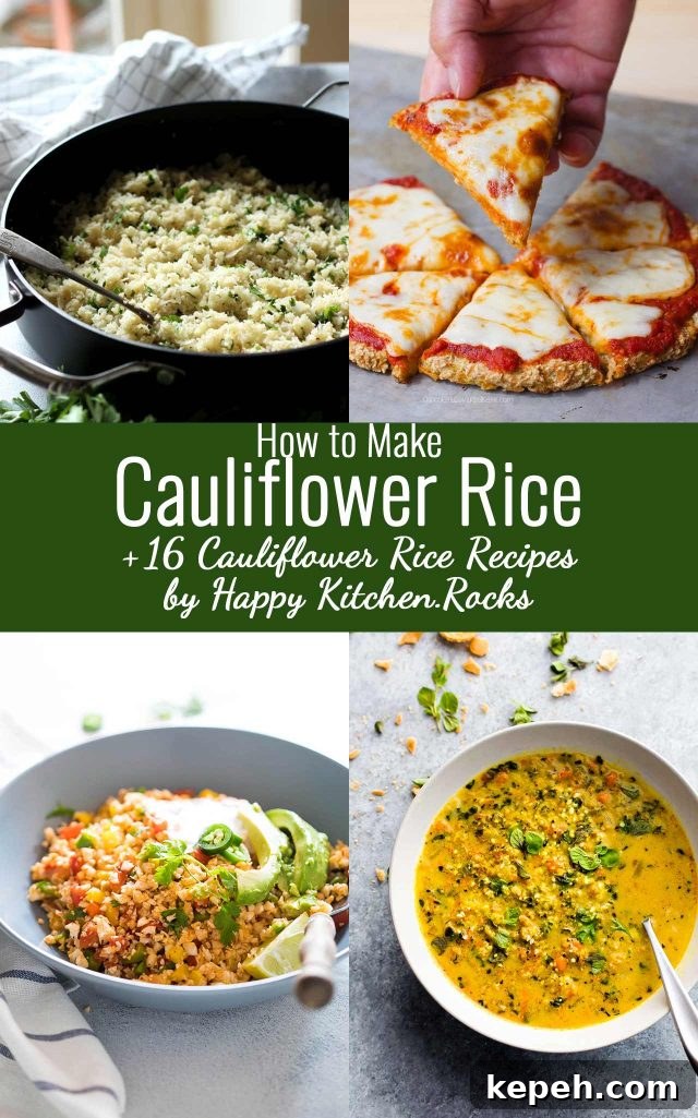 Cauliflower Rice: How to Make It + 16 Delicious Recipes 3 Cauliflower Rice Pinterest Collage