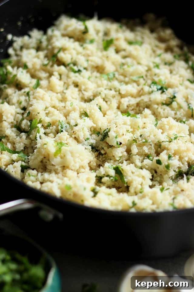 Cauliflower Rice: How to Make It + 16 Delicious Recipes 7 Cauliflower Rice in a Skillet with Parsley