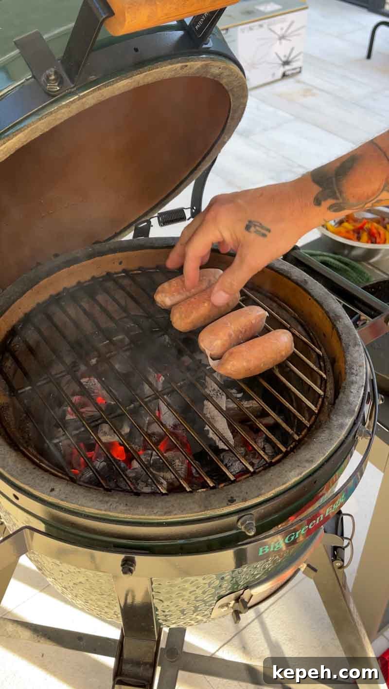 Grilling sausages