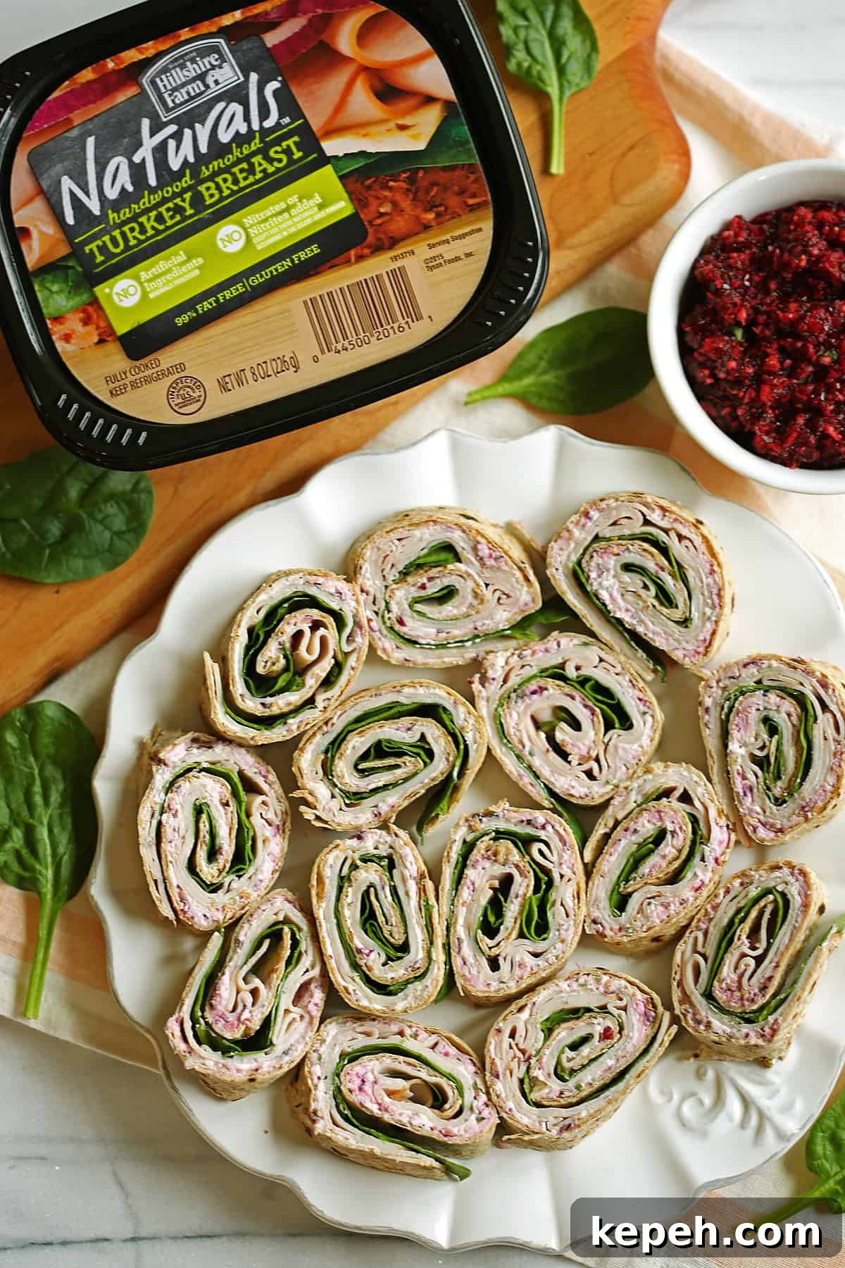 Turkey Cranberry Pinwheels: Festive Appetizer Recipe 4 Pinwheels sliced and arranged