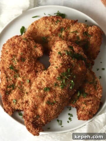 Air fryer parmesan crusted chicken on a plate.