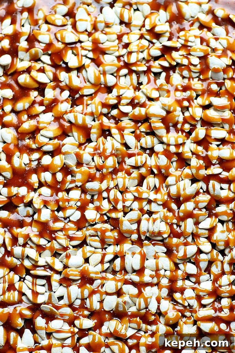Salted Caramel Pumpkin Seeds Recipe — Crunchy Fall Snack 3 Roasted Pumpkin Seeds with Caramel