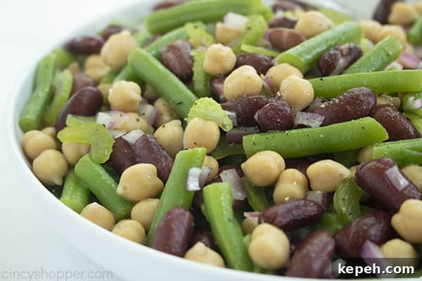 Classic Three-Bean Salad Recipe for Summer Potlucks 9 Bean salad ingredients mixed together
