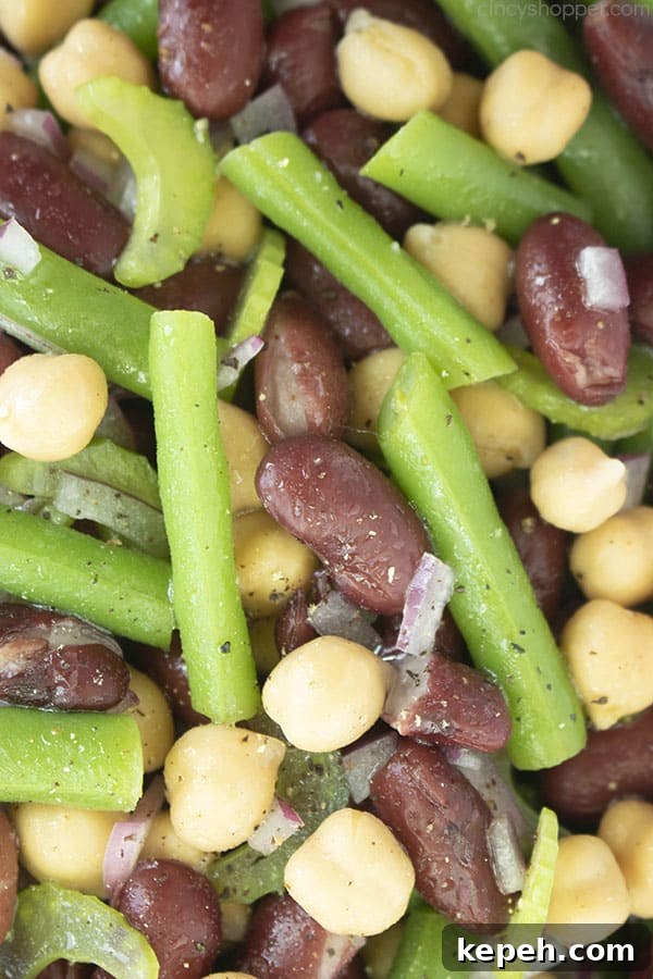 Classic Three-Bean Salad Recipe for Summer Potlucks 4 Close up: 3 bean salad