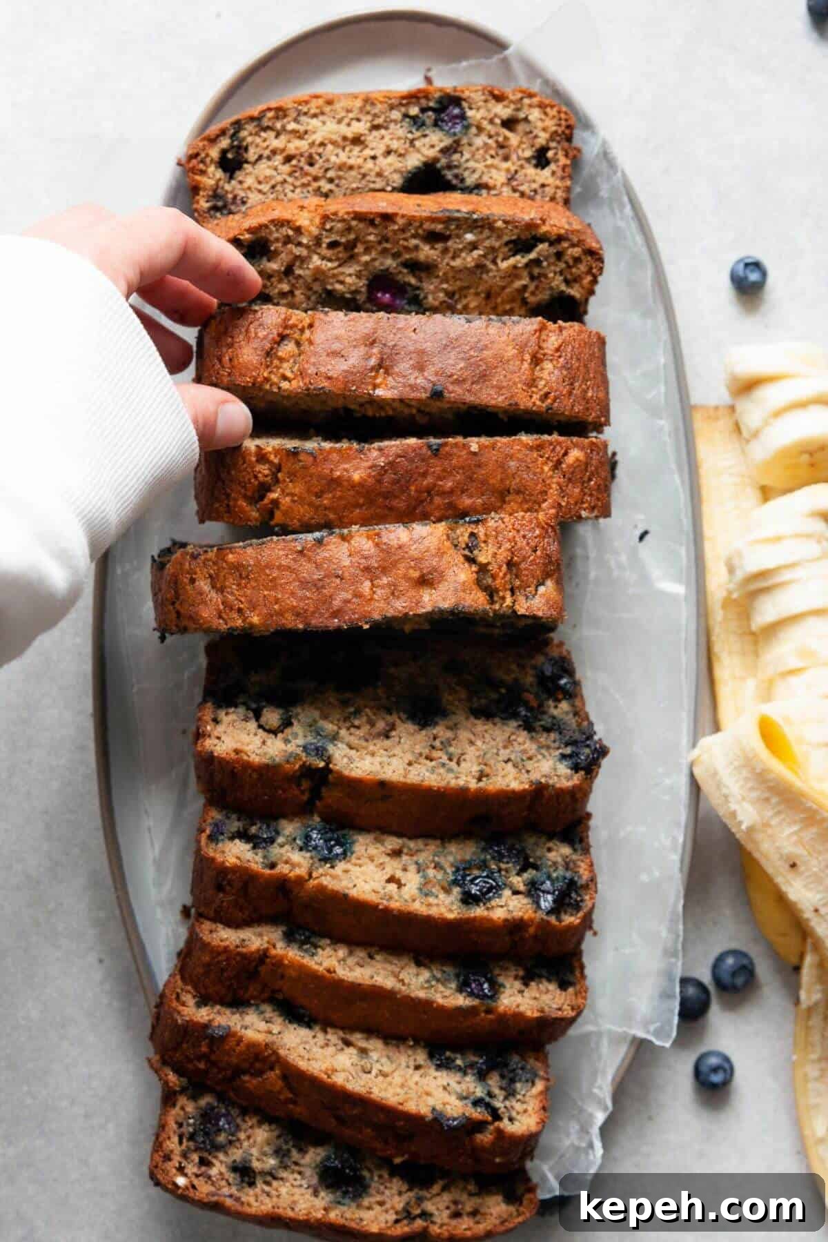 Healthy banana bread with blueberries.