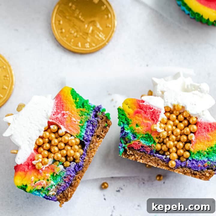 Mini Rainbow Cheesecakes with Pot of Gold Surprise 11 Pot of Gold Mini Rainbow Cheesecakes