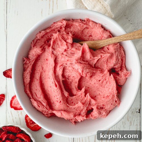 Strawberry Buttercream Frosting Recipe for Cakes and Cupcakes 9 Strawberry buttercream in bowl
