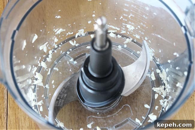 Minced garlic in a food processor.