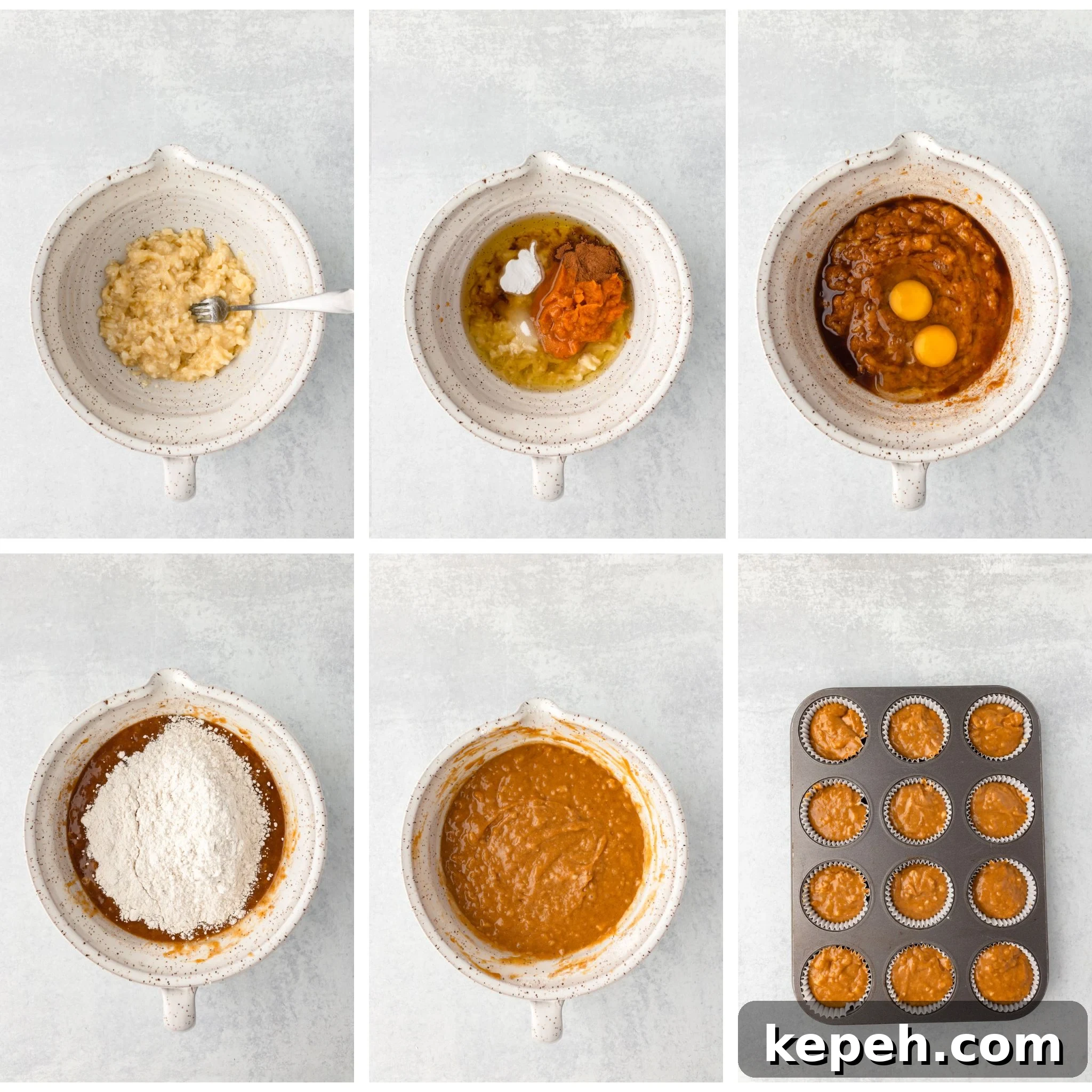 Buttermilk, eggs, flour, spices, baking ingredients, batter, cupcake tray.