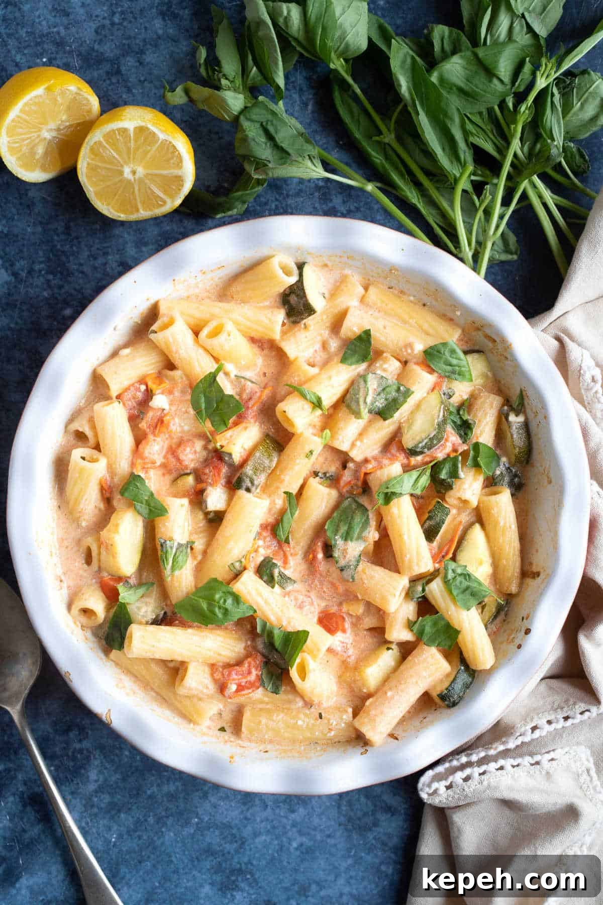 Tomato, Zucchini & Feta Baked Pasta Recipe 2 Baked feta pasta with tomatoes and courgettes.