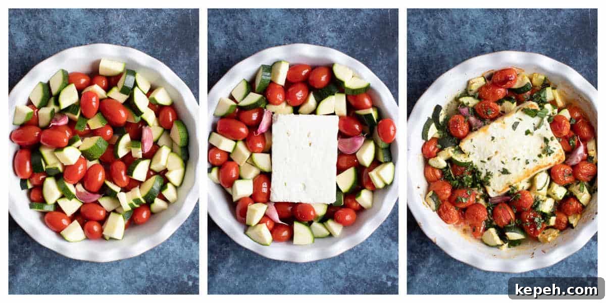Tomato, Zucchini & Feta Baked Pasta Recipe 4 Step by step photo instructions for making baked feta pasta.
