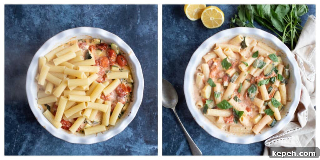 Tomato, Zucchini & Feta Baked Pasta Recipe 5 A plate of baked feta pasta.