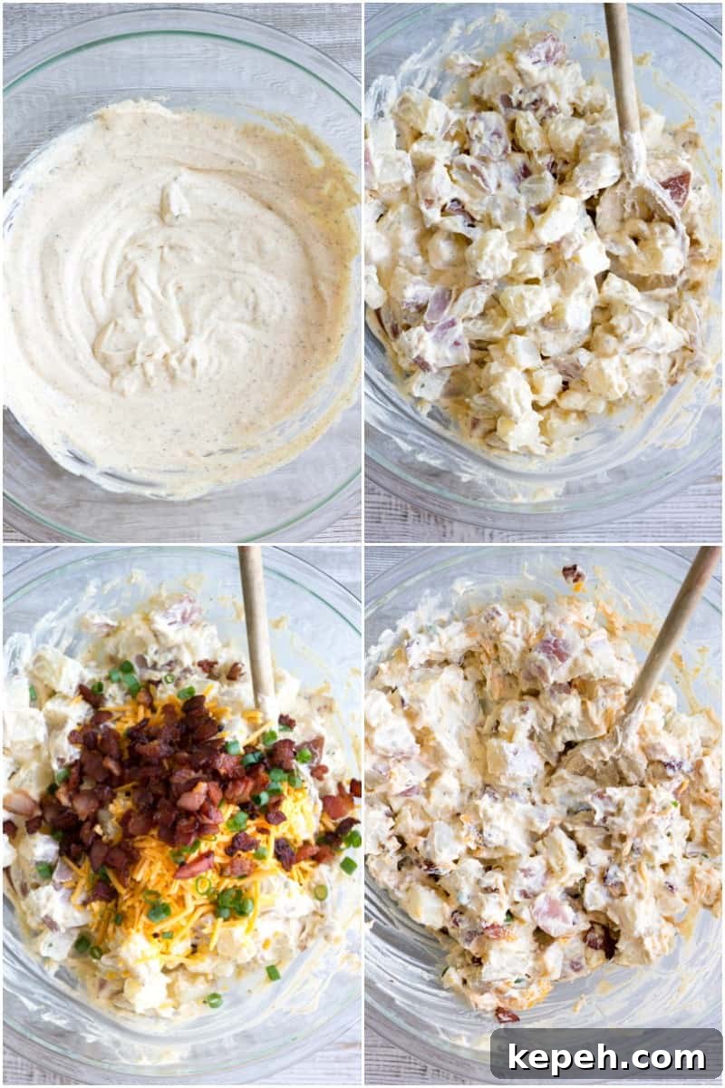 Loaded Bacon Ranch Potato Salad Recipe for Summer BBQs 3 Loaded Bacon Ranch Potato Salad is a flavorful side dish that's perfect for potlucks or your next game day party!