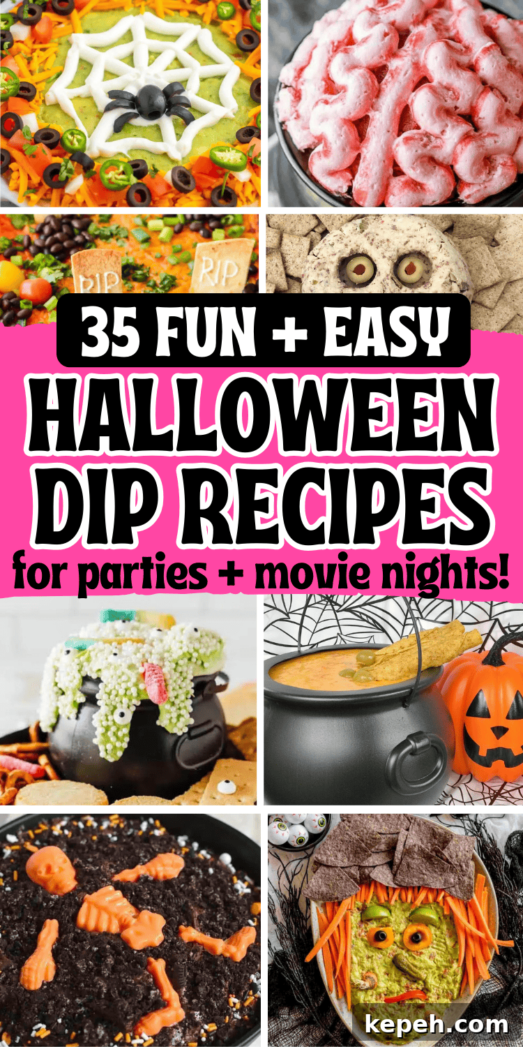 35 Spooky Halloween Dip Recipes for Party-Ready Snacks 38 Easy Halloween dips for parties! Fun Halloween themed party dips including savory dip recipes and sweet dessert dips. From gross throw up queso dip and graveyard taco dip to cute halloween dessert dip for kids, you’ll love these easy halloween party appetizers. Cheap potluck ideas for Halloween, easy halloween desserts, halloween crockpot dip, creepy appetizers, adult halloween party food, halloween camping food ideas, simple halloween snacks, halloween charcuterie, spooky dips, movie night food