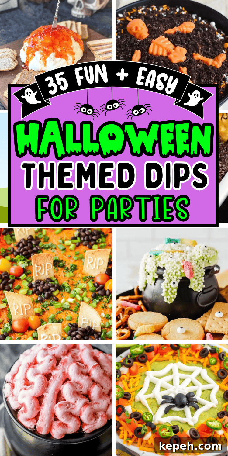 35 Spooky Halloween Dip Recipes for Party-Ready Snacks 40 Easy Halloween dips for parties! Fun Halloween themed party dips including savory dip recipes and sweet dessert dips. From gross throw up queso dip and graveyard taco dip to cute halloween dessert dip for kids, you’ll love these easy halloween party appetizers. Cheap potluck ideas for Halloween, easy halloween desserts, halloween crockpot dip, creepy appetizers, adult halloween party food, halloween camping food ideas, simple halloween snacks, halloween charcuterie, spooky dips, movie night food