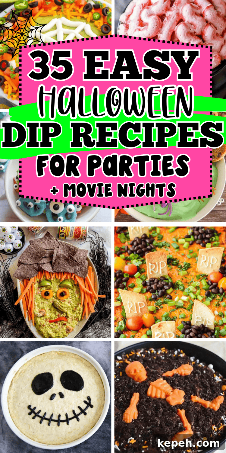 35 Spooky Halloween Dip Recipes for Party-Ready Snacks 41 Easy Halloween dips for parties! Fun Halloween themed party dips including savory dip recipes and sweet dessert dips. From gross throw up queso dip and graveyard taco dip to cute halloween dessert dip for kids, you’ll love these easy halloween party appetizers. Cheap potluck ideas for Halloween, easy halloween desserts, halloween crockpot dip, creepy appetizers, adult halloween party food, halloween camping food ideas, simple halloween snacks, halloween charcuterie, spooky dips, movie night food