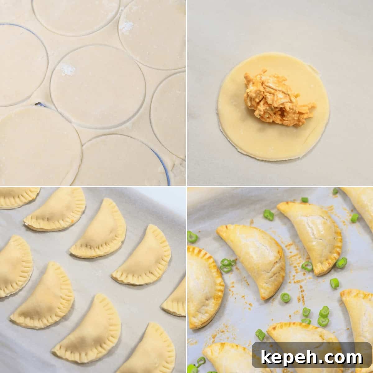 Buffalo Chicken Empanadas Recipe: Crispy Spicy Stuffed Turnovers 6 Learn how to make delicious chicken empanadas with this series of instructional photos.