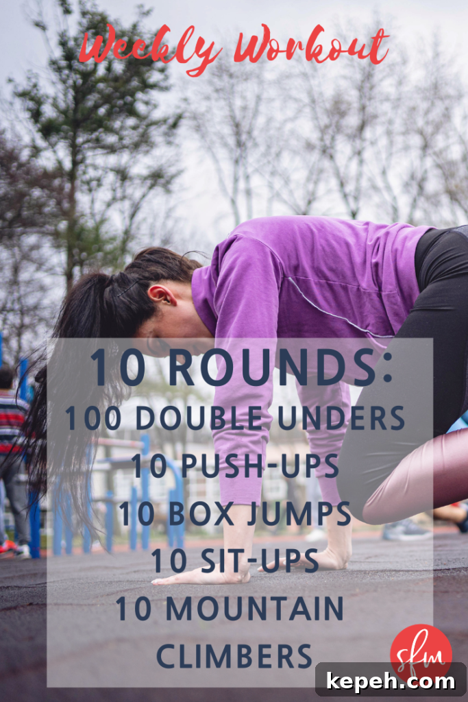 Weekly Workout Plan for Full-Body Strength and Cardio 2 Crossfit style home workouts that require little to no equipment.
