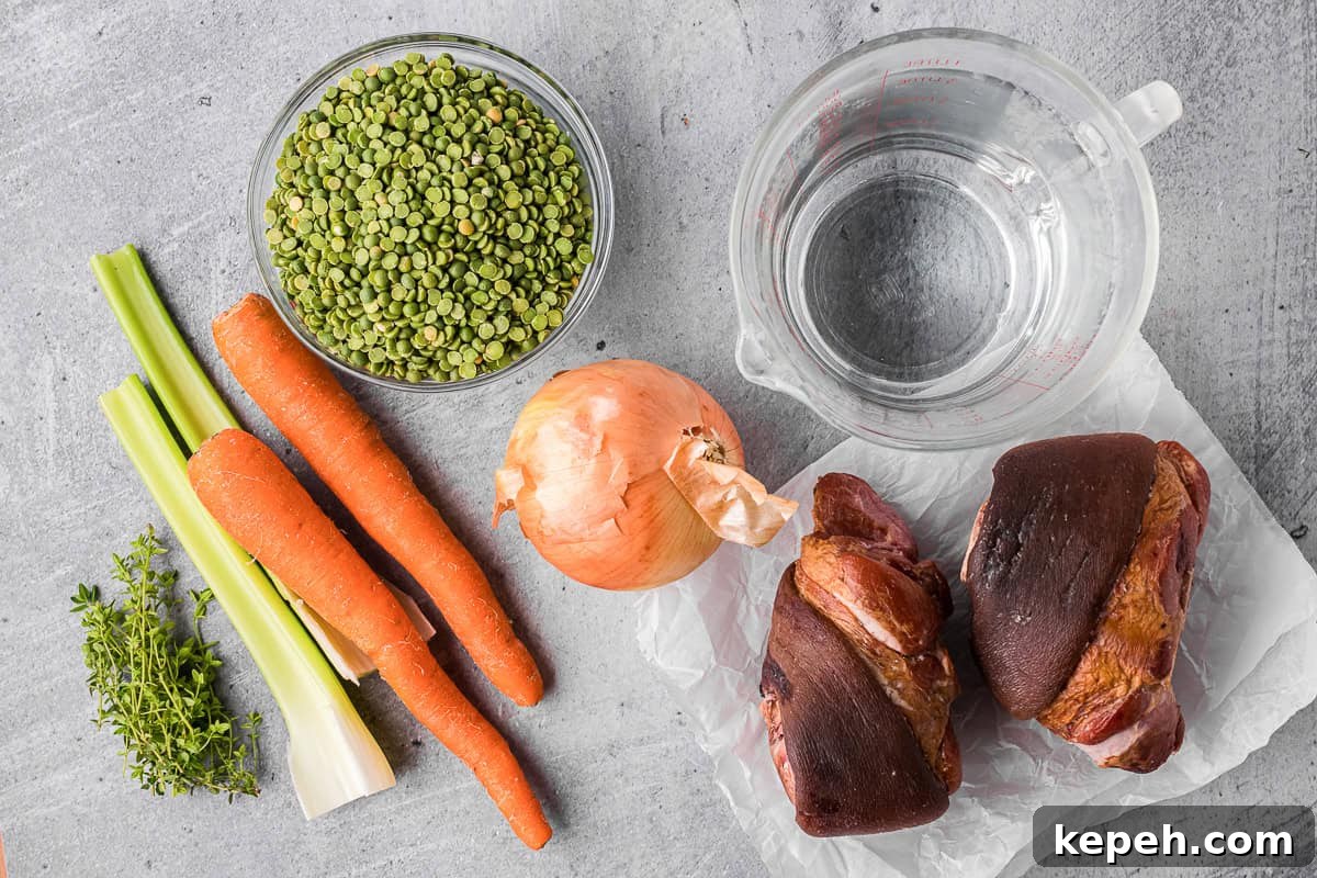 ingredients needed to make split pea soup.