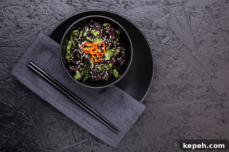 Black rice and wild mushrooms are the star of this one pot cooked on a base of onion, garlic & ginger, mixed with miso paste, mirin and vegetable stock then garnished with chilli, sesame seeds and coriander. It's a dark, rich and mysterious vegetarian and vegan one pot!