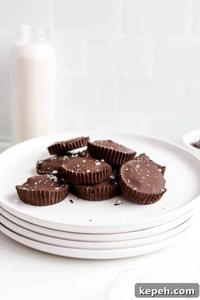 side view of reese's chocolate cups with flakey sea salt