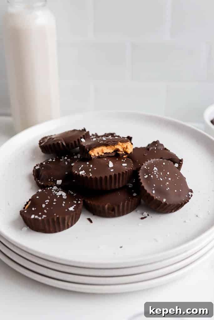 bite shot of homemade peanut butter cups with peanut butter filling