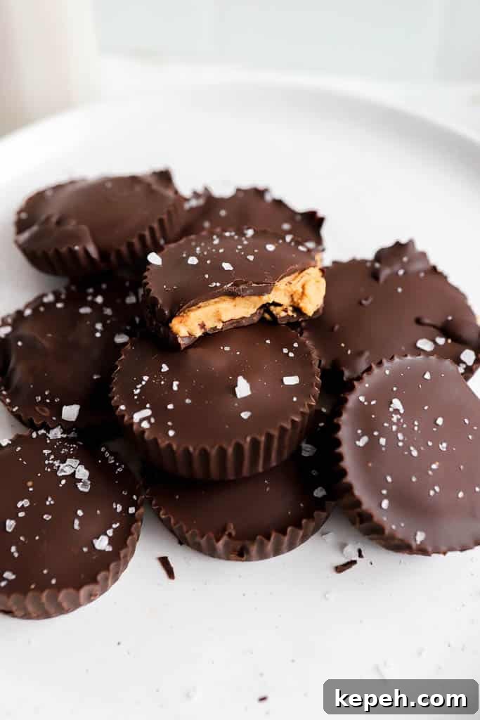close up shot of reese's cups with flakey sea salt