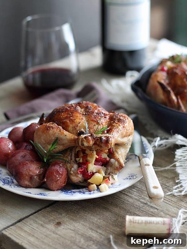 Cranberry apple rosemary stuffed Cornish hens is a winter inspired alternative to roasted chicken, try it for your special weekend meal!