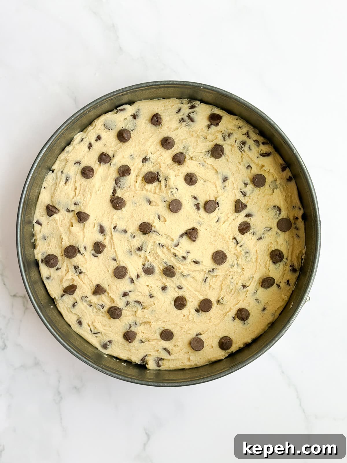 Chocolate Chip Cookie Cake Recipe: Soft, Gooey, Rich 7 cookie cake before baking.