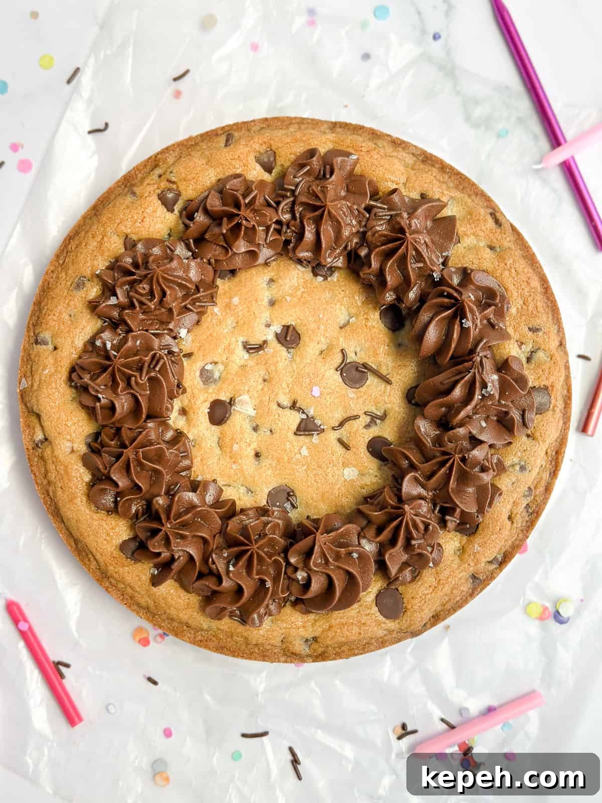 Chocolate Chip Cookie Cake Recipe: Soft, Gooey, Rich 10 the whole chocolate chip cookie cake ready to serve.