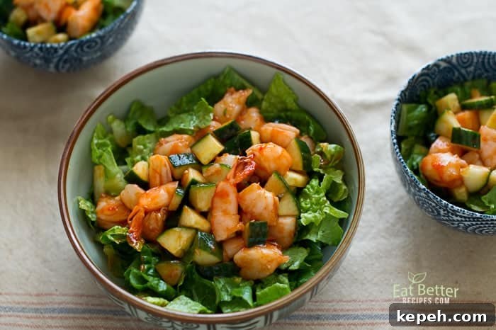 Sriracha Shrimp Cocktail Salad on a bowl