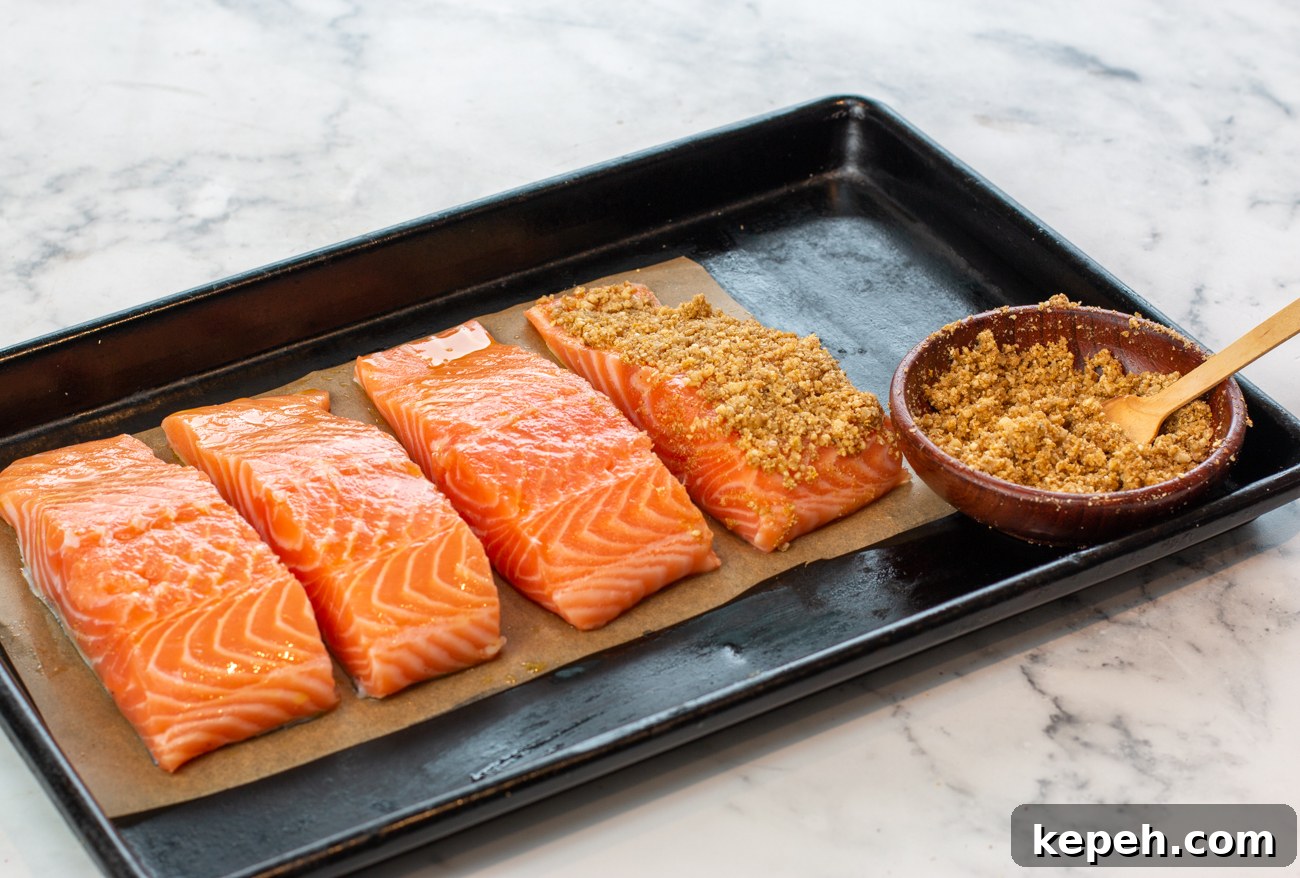 Egyptian Dukkah Sheet-Pan Salmon with Veggies and Chickpeas 9 Add some Dukkah Seasoning on top of each piece of Salmon