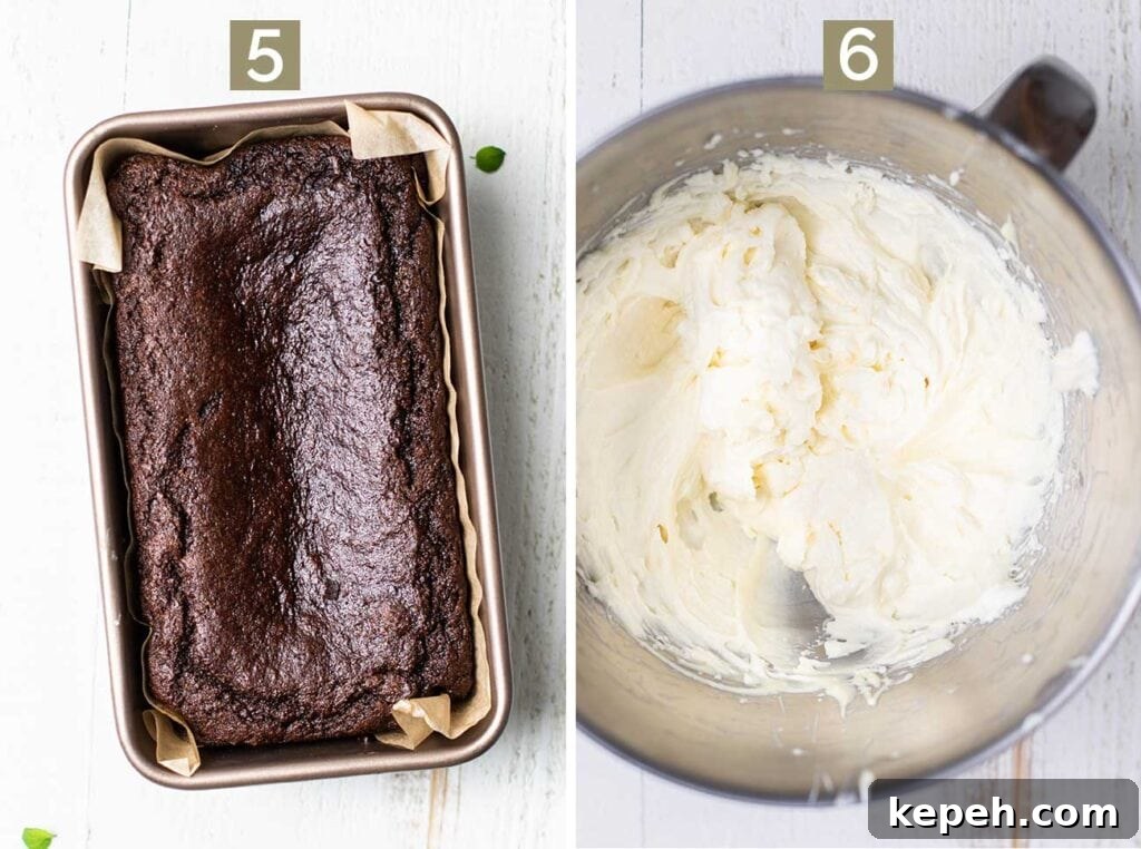 Moist Gluten-Free Gingerbread Loaf Recipe 7 Step 5 shows baking the gluten free gingerbread cake, and step 6 shows making the white chocolate marscapone.