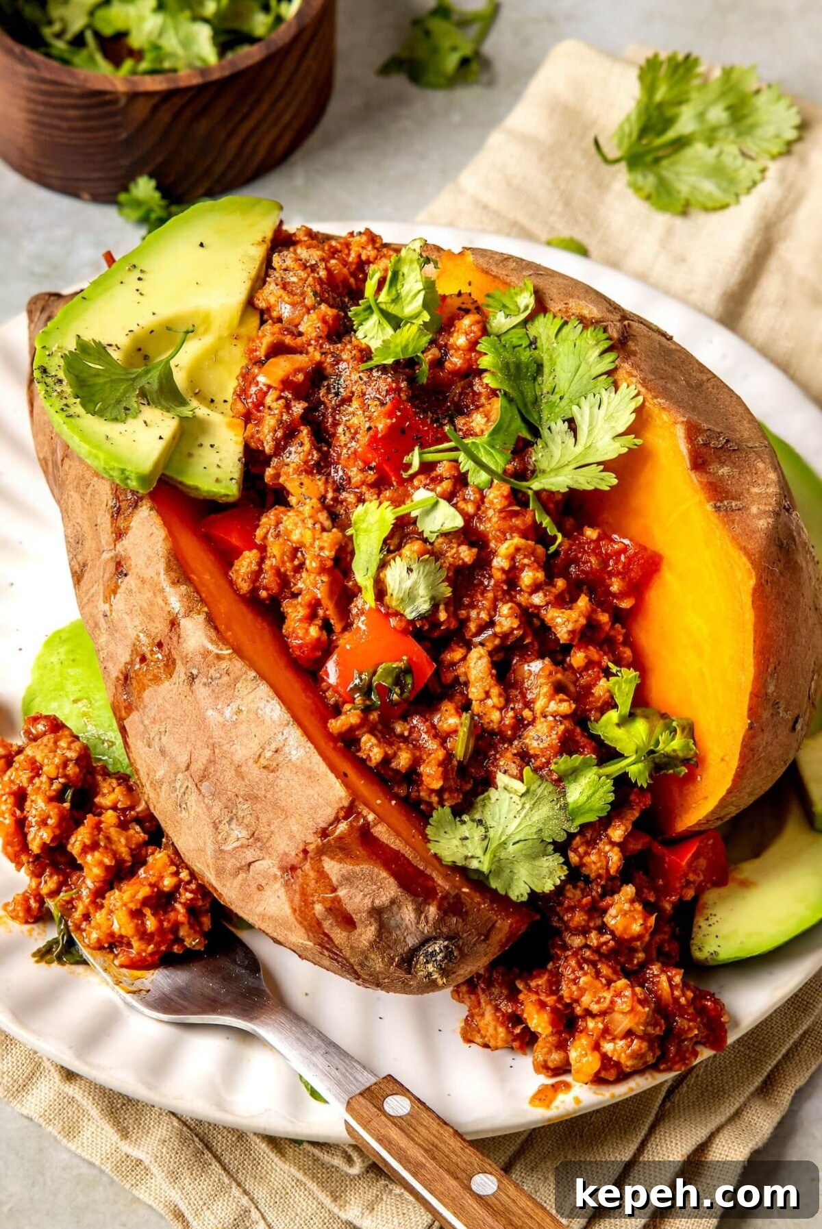 Chipotle Chorizo Stuffed Sweet Potatoes - Olivia Adriance