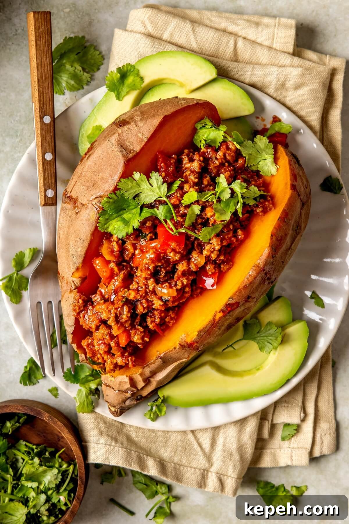 Chipotle Chorizo Stuffed Sweet Potatoes - Olivia Adriance