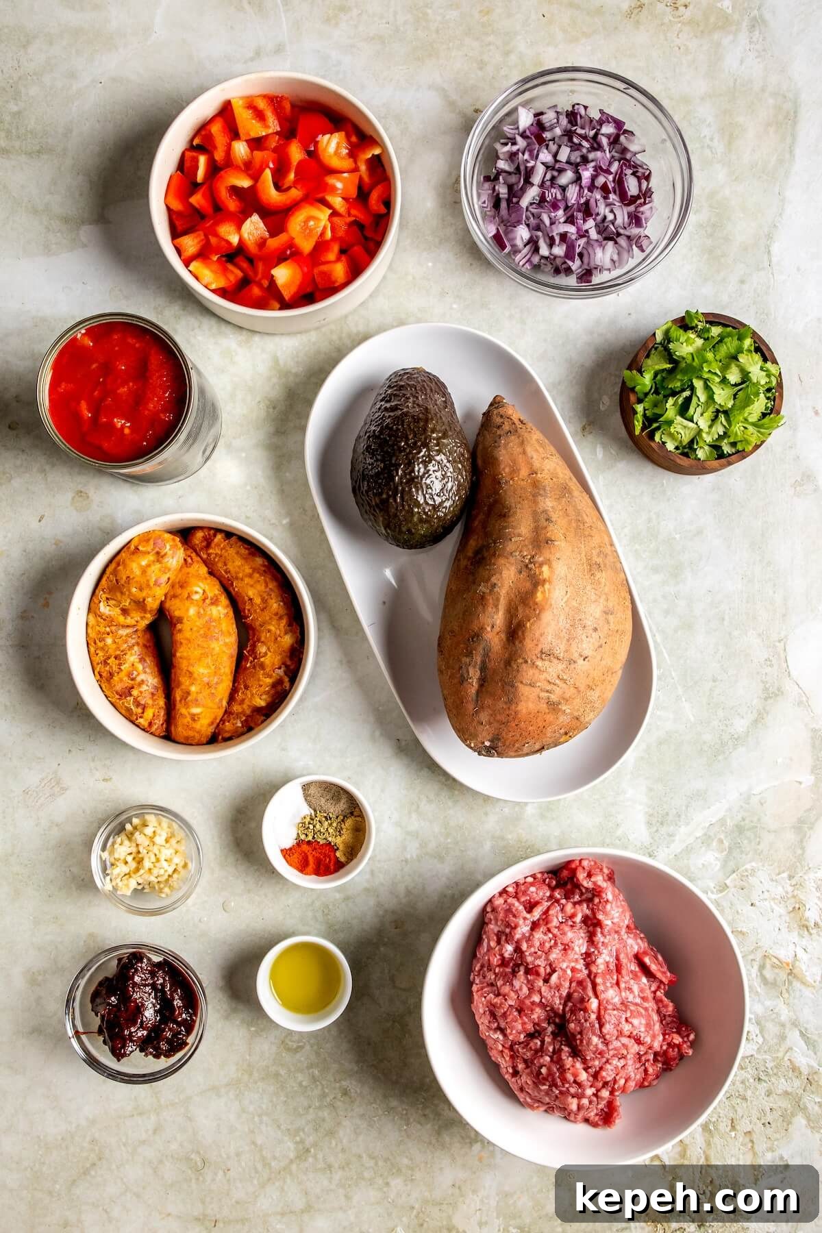 Ingredients for Chipotle Chorizo Stuffed Sweet Potatoes - Olivia Adriance
