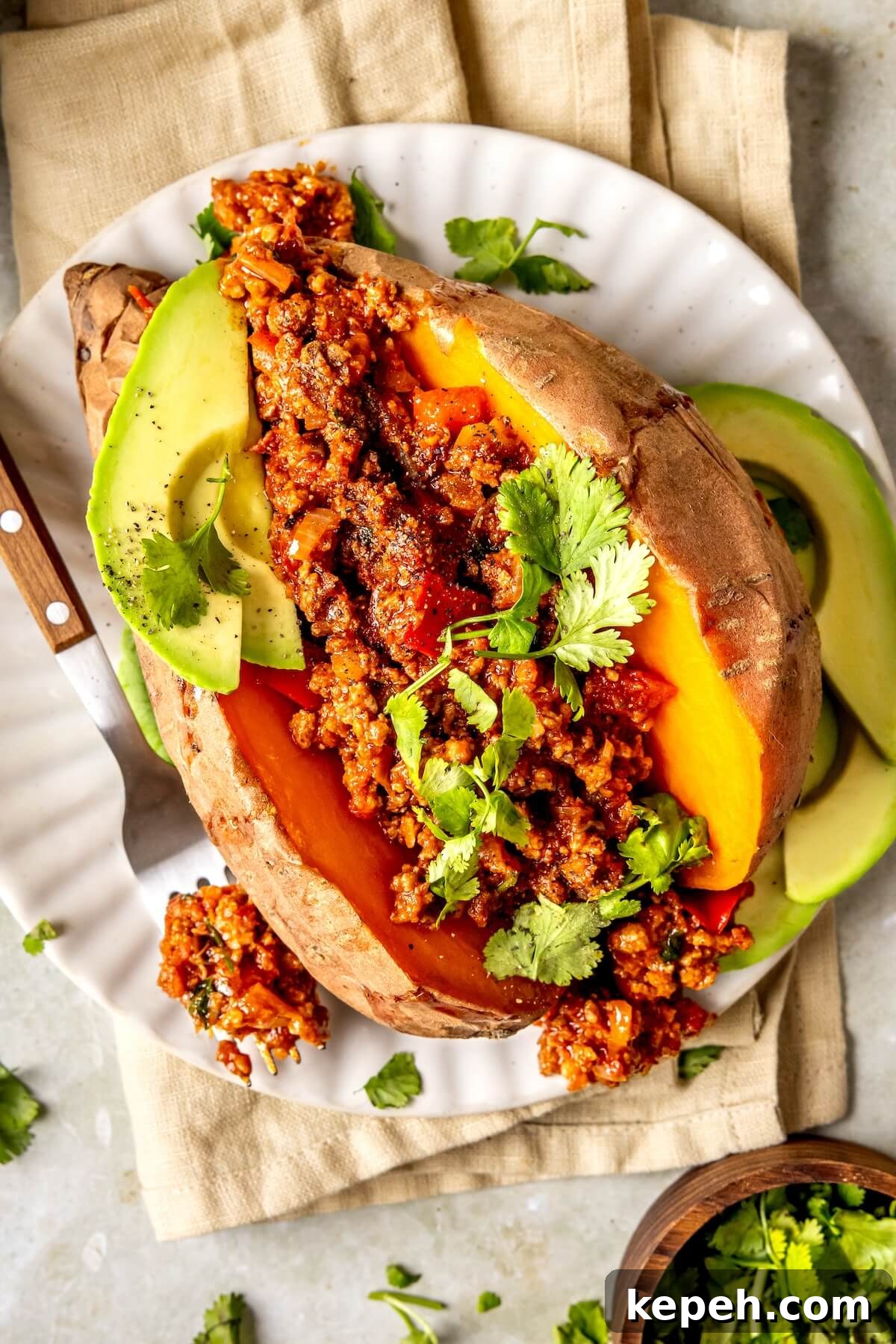 Chipotle Chorizo Stuffed Sweet Potatoes - Olivia Adriance