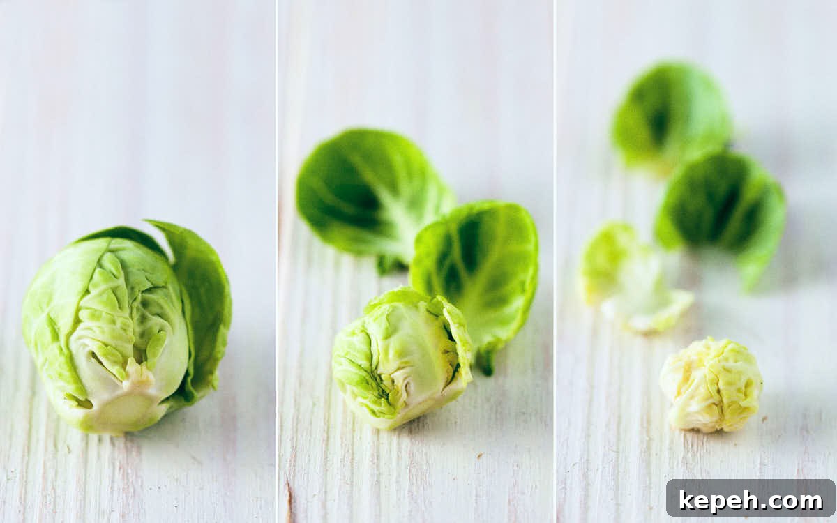 Roasted Cauliflower and Brussels Sprout Salad with Lemon 4 Step by step photo of peeling brussels sprouts