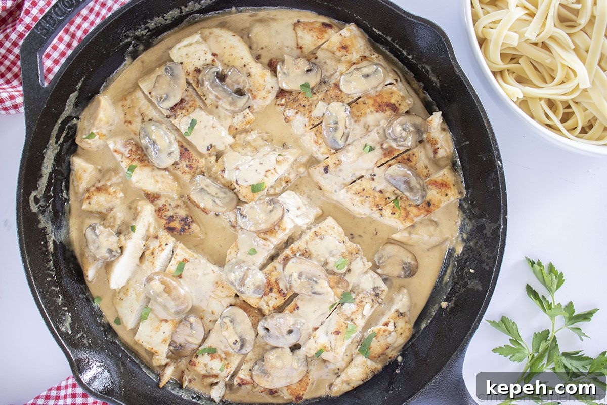 Chicken Marsala in creamy mushroom sauce.